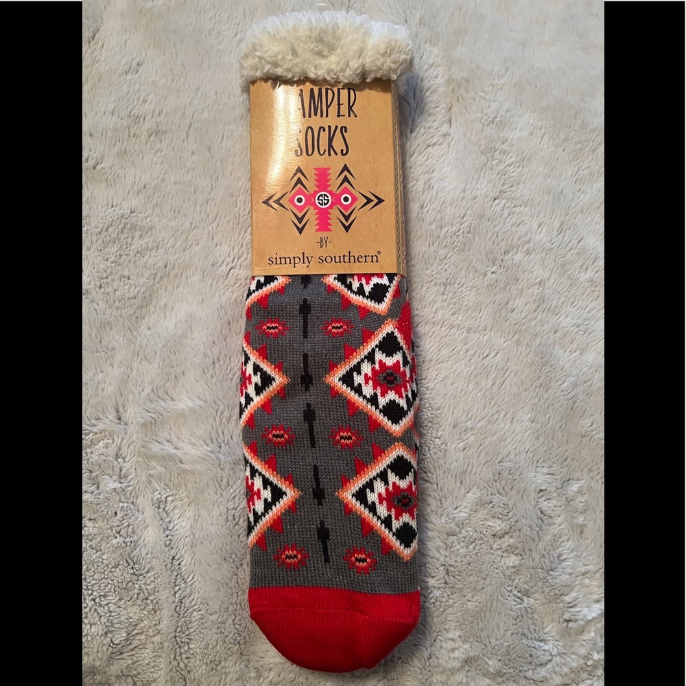 Simply Southern Camper Socks Sherpa Lined Aztec Print NWT